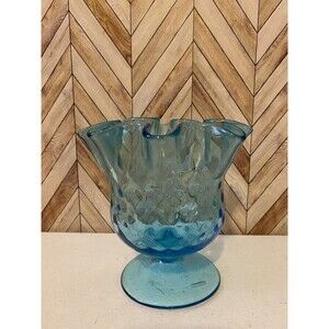Blue Vintage Ruffled Glass Decorative Candy Dish [Item 478]